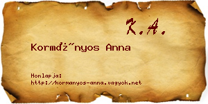 Kormányos Anna névjegykártya